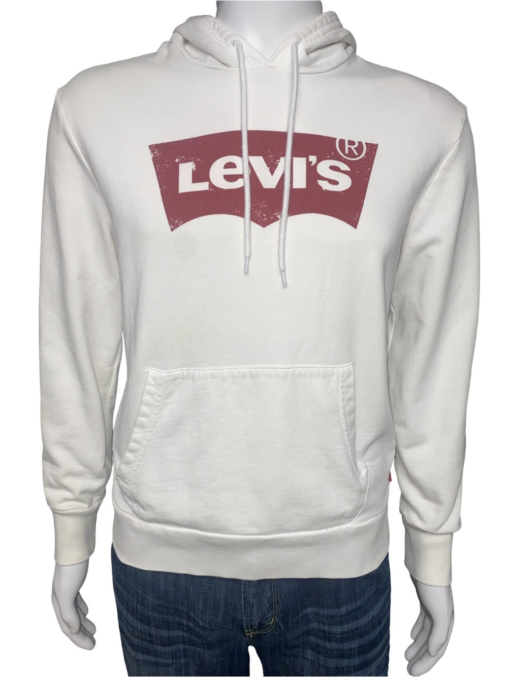 Levi’s Hoodie Men’s Medium White Logo Pullover Sweatshirt Graphic Classic